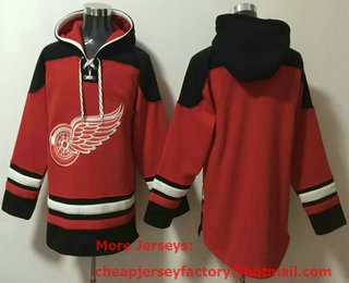 Men's Detroit Red Wings Blank Red Ageless Must Have Lace Up Pullover Hoodie
