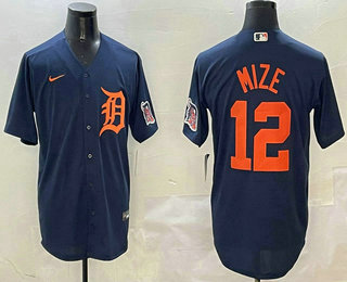 Men's Detroit Tigers #12 Casey Mize Navy With Patch Stitched Cool Base Nike Jersey