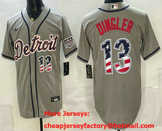 Men's Detroit Tigers #13 Dillon Dingler Grey 2026 USA 250 Fourth of July Stitched Jersey