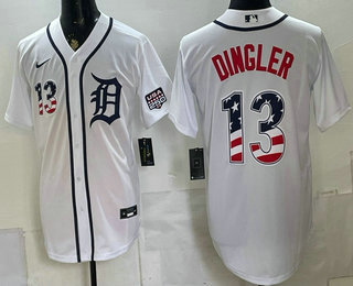 Men's Detroit Tigers #13 Dillon Dingler White 2026 USA 250 Fourth of July Stitched Jersey