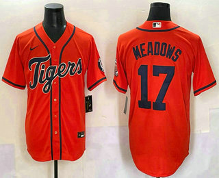 Men's Detroit Tigers #17 Parker Meadows Orange With Patch Cool Base Stitched Baseball Jersey