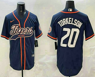 Men's Detroit Tigers #20 Spencer Torkelson Navy With Patch Cool Base Stitched Baseball Jersey