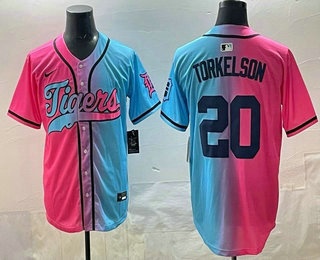 Men's Detroit Tigers #20 Spencer Torkelson Pink Blue Split Limited Baseball Jersey