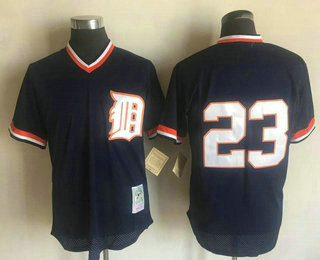 Men's Detroit Tigers #23 Kirk Gibson Navy Blue Mesh Batting Practice 1984 Throwback Jersey By Mitchell & Ness
