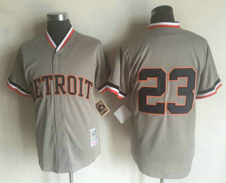 Men's Detroit Tigers #23 Kirk Gibson Gray Button Throwback Cooperstown Collection Stitched MLB Mitchell & Ness Jersey