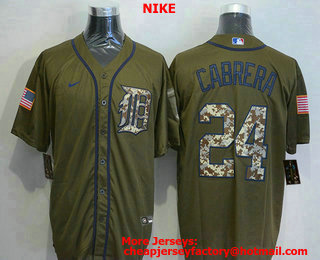 Men's Detroit Tigers #24 Miguel Cabrera Green Salute To Service Stitched MLB Cool Base Nike Jersey