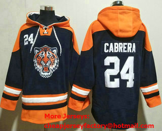 Men's Detroit Tigers #24 Miguel Cabrera Nave Blue Ageless Must Have Lace Up Pullover Hoodie
