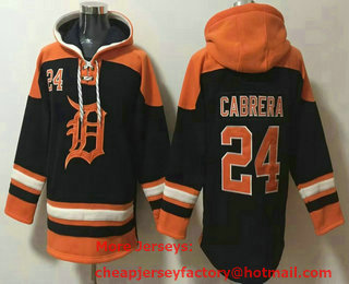 Men's Detroit Tigers #24 Miguel Cabrera Navy Blue Ageless Must Have Lace Up Pullover Hoodie