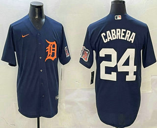 Men's Detroit Tigers #24 Miguel Cabrera Navy With Patch Stitched Cool Base Nike Jersey