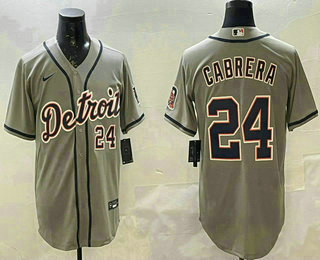Men's Detroit Tigers #24 Miguel Cabrera Number Grey Stitched Cool Base Nike Jersey