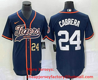 Men's Detroit Tigers #24 Miguel Cabrera Number Navy Blue Cool Base Stitched Baseball Jersey