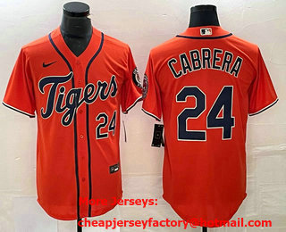 Men's Detroit Tigers #24 Miguel Cabrera Number Orange Stitched Cool Base Nike Jersey