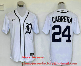Men's Detroit Tigers #24 Miguel Cabrera White Stitched Cool Base Nike Jersey