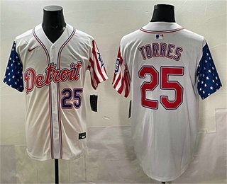 Men's Detroit Tigers #25 Gleyber Torres White USA Limited Jersey