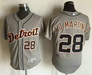 Men's Detroit Tigers #28 J. D. Martinez Gray Road 2016 Flexbase Baseball Jersey