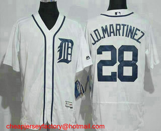 Men's Detroit Tigers #28 J. D. Martinez White Home Stitched MLB 2016 Flex Base Jersey