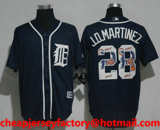 Men's Detroit Tigers #28 J.D. Martinez Navy Blue Team Logo Ornamented Stitched MLB Cool Base Jersey