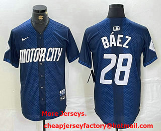 Men's Detroit Tigers #28 Javier Baez 2024 Navy City Connect Cool Base Limited Stitched Jersey