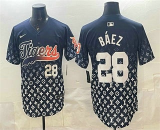 Men's Detroit Tigers #28 Javier Baez Black With Patch Vapor Premier Limited Stitched Baseball Jersey