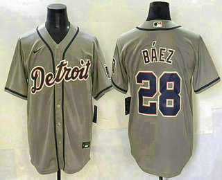 Men's Detroit Tigers #28 Javier Baez Grey Stitched Cool Base Nike Jersey