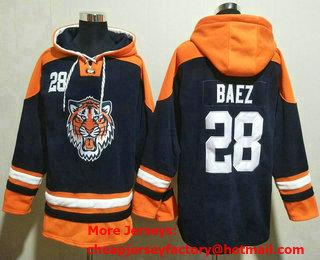 Men's Detroit Tigers #28 Javier Baez Nave Blue Ageless Must Have Lace Up Pullover Hoodie