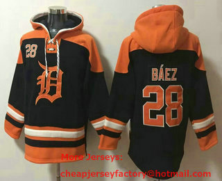 Men's Detroit Tigers #28 Javier Baez Navy Blue Ageless Must Have Lace Up Pullover Hoodie