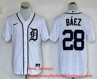Men's Detroit Tigers #28 Javier Baez White Stitched Cool Base Nike Jersey