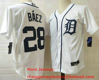 Men's Detroit Tigers #28 Javier Baez White Stitched MLB Flex Base Nike Jersey