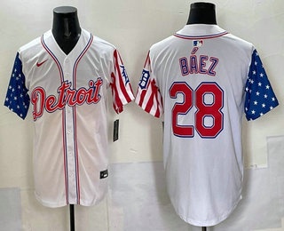 Men's Detroit Tigers #28 Javier Baez White USA Limited Jersey