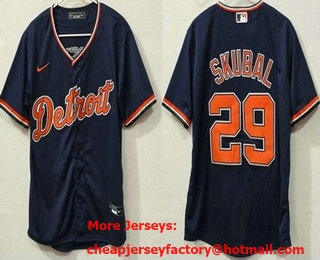 Men's Detroit Tigers #29 Tarik Skubal Navy Cool Base Jersey