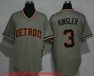 Men's Detroit Tigers #3 Ian Kinsler Gray Pullover Cool Base Cooperstown Collection Jersey