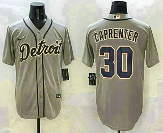 Men's Detroit Tigers #30 Kerry Carpenter Grey Cool Base Stitched Jersey