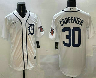 Men's Detroit Tigers #30 Kerry Carpenter White With Patch Cool Base Stitched Jersey