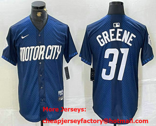 Men's Detroit Tigers #31 Riley Greene 2024 Navy City Connect Cool Base Limited Stitched Jersey
