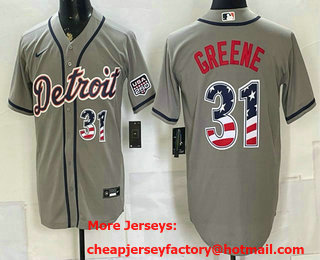 Men's Detroit Tigers #31 Riley Greene Grey 2026 USA 250 Fourth of July Stitched Jersey