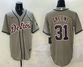 Men's Detroit Tigers #31 Riley Greene Grey Stitched Cool Base Nike Jersey