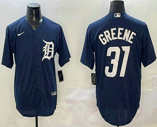 Men's Detroit Tigers #31 Riley Greene Navy Cool Base Stitched Jersey