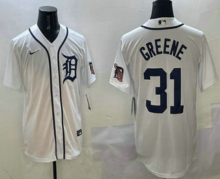 Men's Detroit Tigers #31 Riley Greene White Stitched Cool Base Nike Jersey
