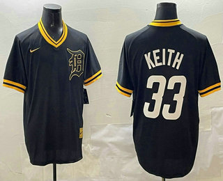 Men's Detroit Tigers #33 Colt Keith Black Gold Nike Cooperstown Legend V Neck Jersey