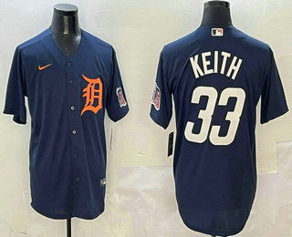 Men's Detroit Tigers #33 Colt Keith Navy With Patch Stitched Cool Base Nike Jersey