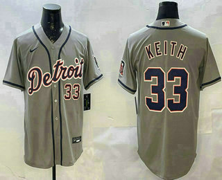 Men's Detroit Tigers #33 Colt Keith Number Grey Stitched Cool Base Nike Jersey