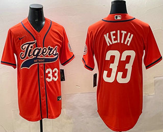 Men's Detroit Tigers #33 Colt Keith Orange With Patch Cool Base Stitched Baseball Jersey