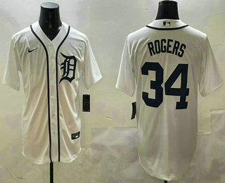 Men's Detroit Tigers #34 Jake Rogers White Stitched Cool Base Jersey