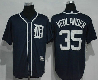 Men's Detroit Tigers #35 Justin Verlander Navy Blue Cool Base Baseball Jersey