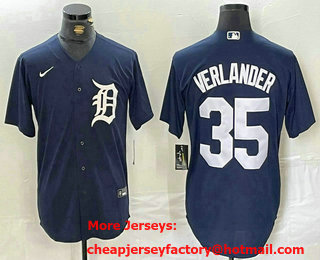 Men's Detroit Tigers #35 Justin Verlander Navy Blue Stitched Cool Base Jersey