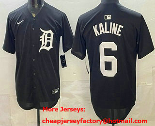Men's Detroit Tigers #6 Al Kaline Black Cool Base Stitched Jersey