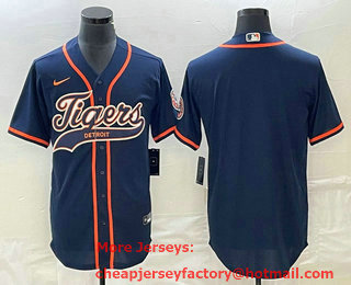 Men's Detroit Tigers Blank Navy Cool Base Stitched Baseball Jersey