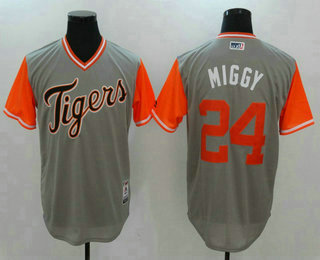 Men's Detroit Tigers Miguel Cabrera #24 Miggy Gray 2017 Little League World Series Players Weekend Stitched Nickname Jersey