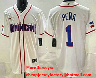 Men's Dominican #1 Jeremy Pena White 2026 World Baseball Classic Cool Base Jersey
