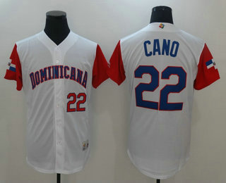 Men's Dominican Republic Baseball #22 Robinson Cano White 2017 World Baseball Classic Stitched Authentic Jersey